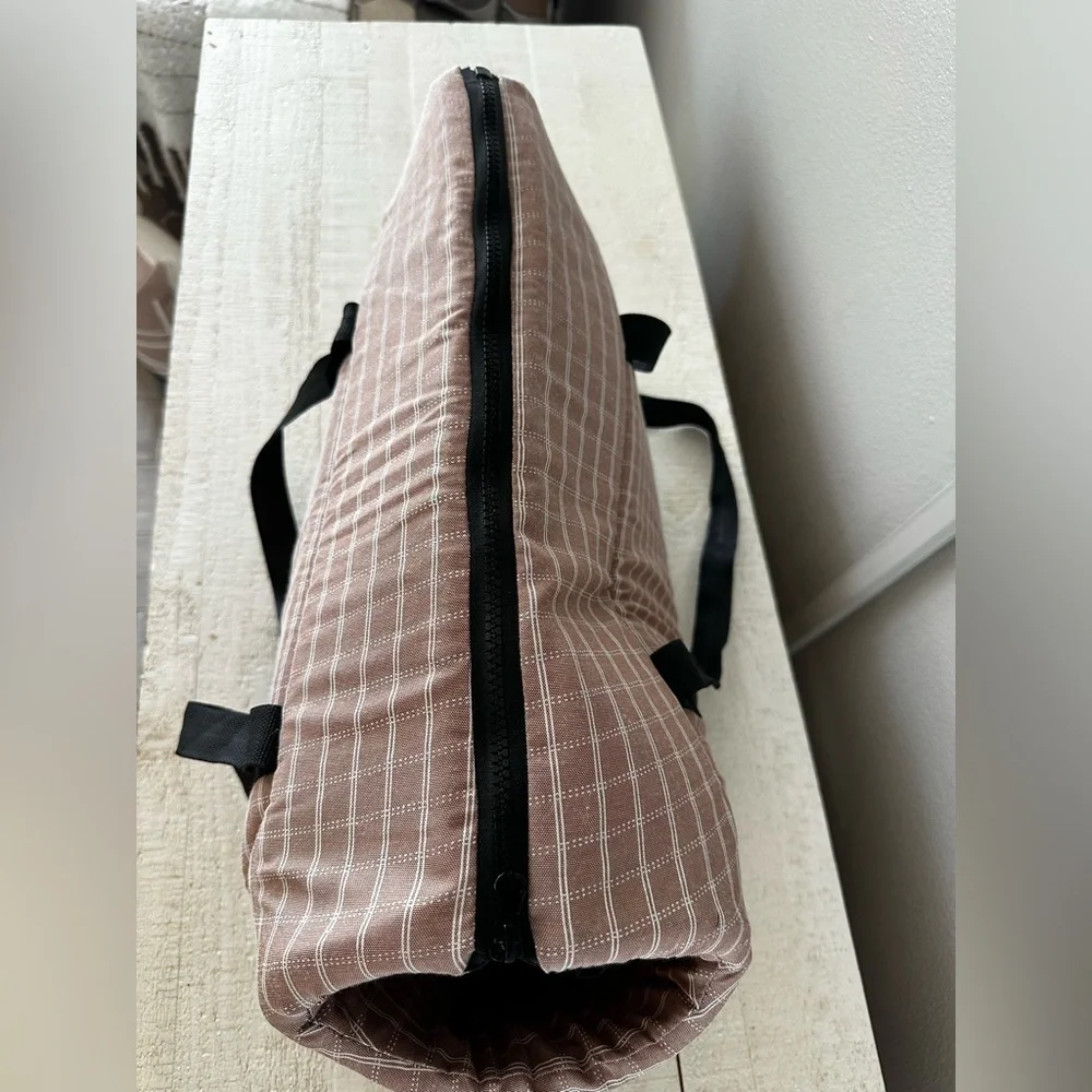 Checkered Taupe Pet Carrier Tote with Black Straps